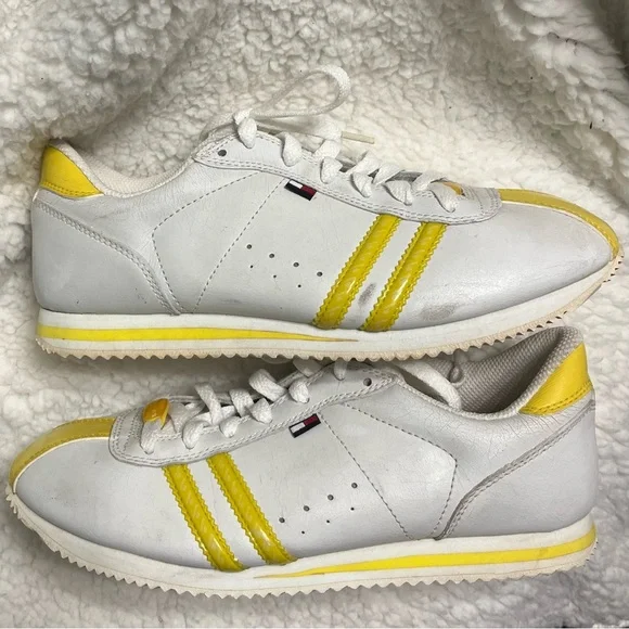 Y2K Vintage Streetwear Sneakers White Leather w/ patent yellow accents size 7.5 - Picture 2 of 14
